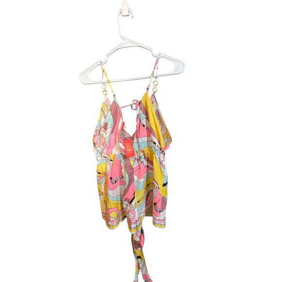 River Island Resort Collection V-Neck Wrap Playsuit Romper Multicolor Abstract - Picture 8 of 9